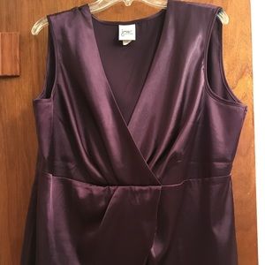 Plum satin faux wrap sleeveless top